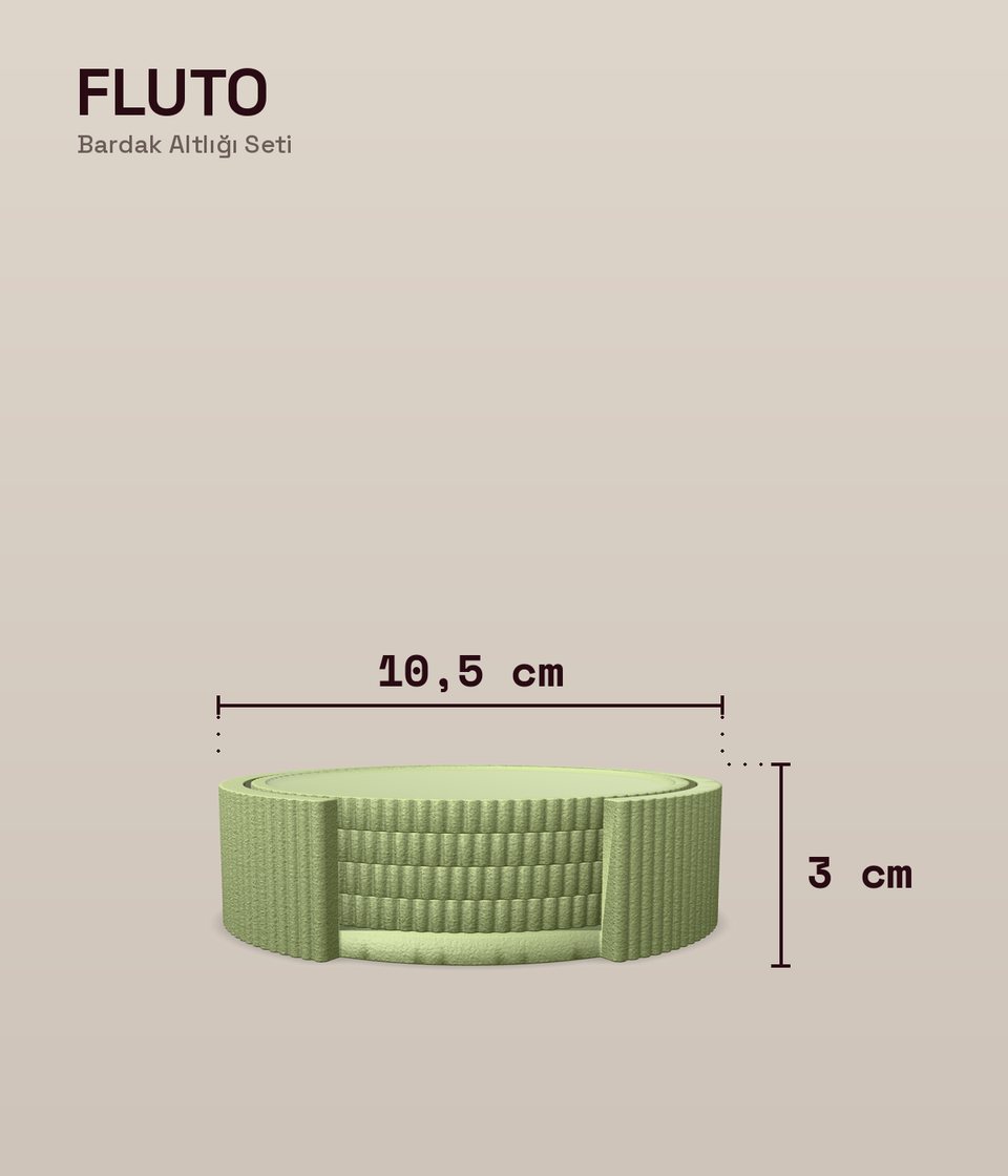 Fluto Bardak Altlığı Seti ölçü şeması