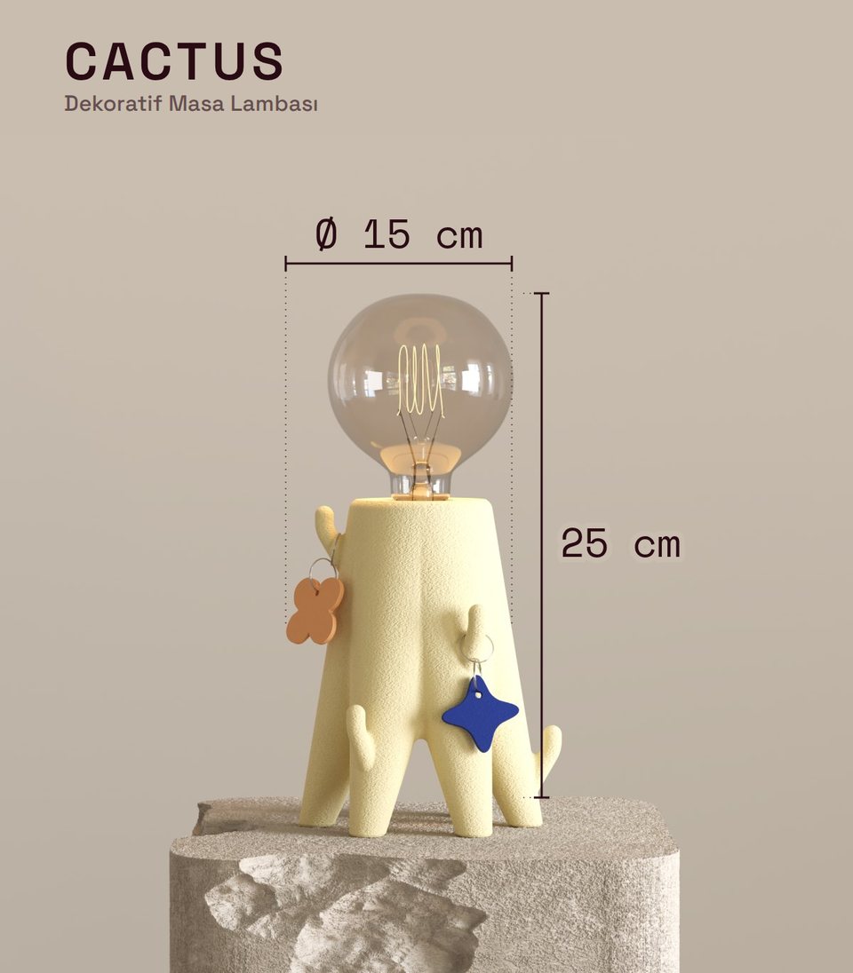 Cactus Dekoratif Masa Lambası ölçü şeması